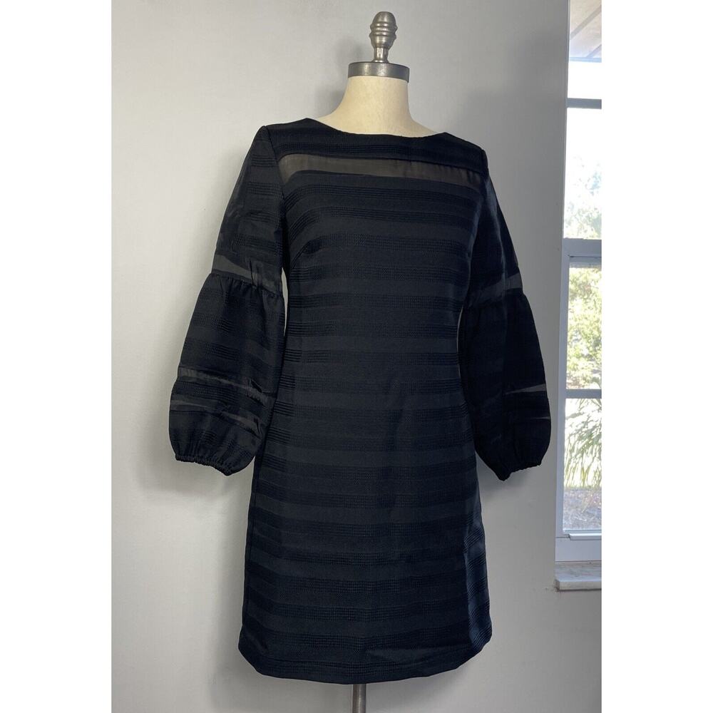Adelyn Rae Women’s Size XS Illusion Sheer Shift Dress Long Ballon Sleeve Black